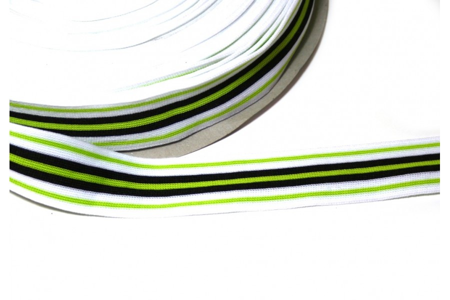 1m elastisches Streifenband 30mm apfelgrün/schwarz/weiss